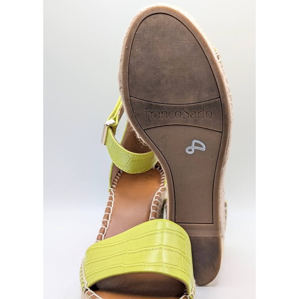 Franco Sarto Lime Green Croc-Embossed Espadrille Wedge Sandals - Picture 6 of 7